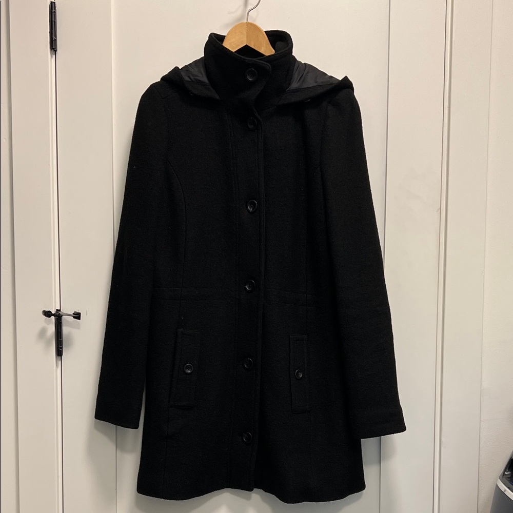 Lands' End Women's Black Wool Hooded Coat